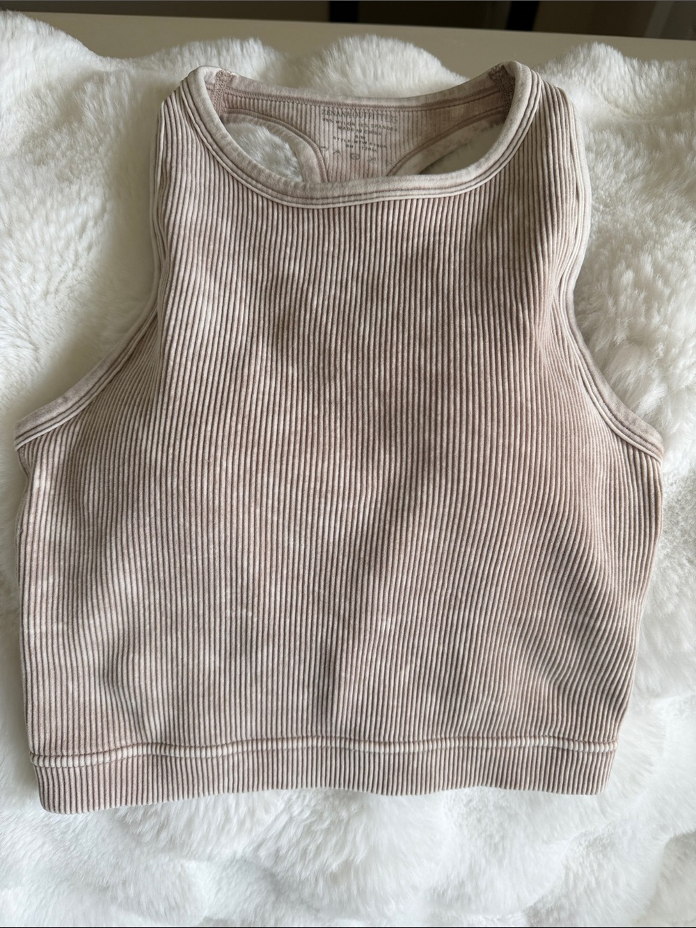 Ribbed Sleeveless Crop Tank Top — Light Taupe